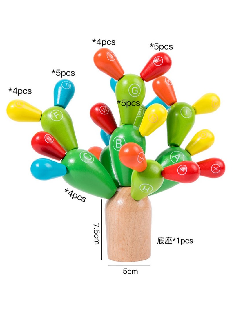 Alphabet Cactus Building Blocks Wooden Montessori Early Education Toy Educational Baby Toy 1-3 Years Old