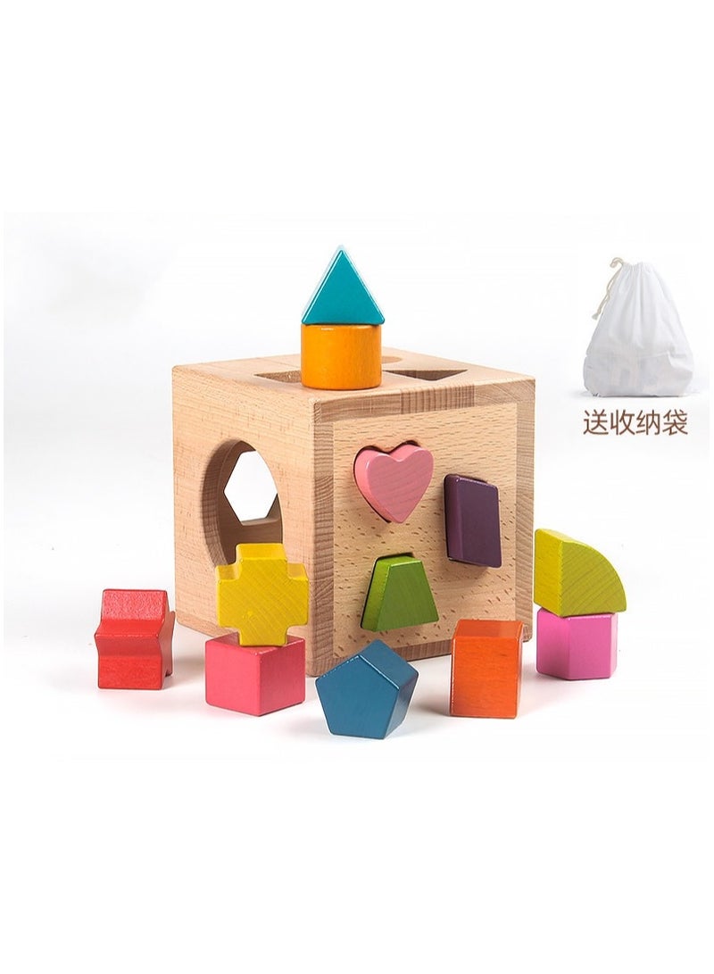 Wooden Geometric Shape Matching Blocks for Infant Intelligence Development - Multifunctional 6-Sided Box
