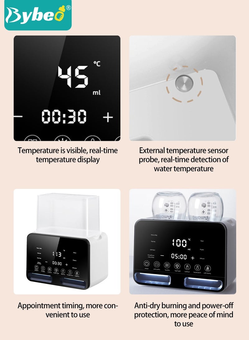 9 In 1 Baby Bottle Warmer & Sterilizer & Electric Baby Food Makerr & Milk Heater Defrost with Timer, Accurate Temperature Control, LCD Display, Night Light, Sterilizing, For Double Bottles Milk Warmer
