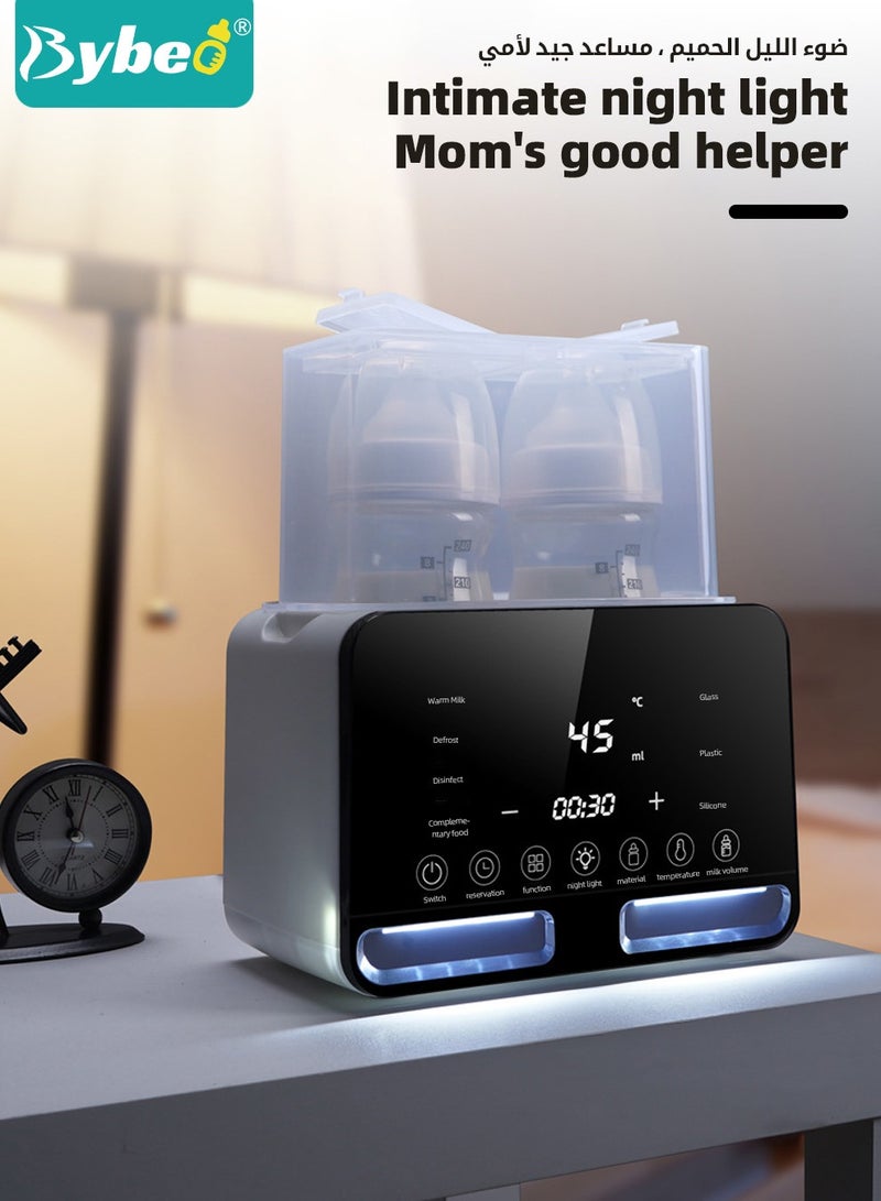 9 In 1 Baby Bottle Warmer & Sterilizer & Electric Baby Food Makerr & Milk Heater Defrost with Timer, Accurate Temperature Control, LCD Display, Night Light, Sterilizing, For Double Bottles Milk Warmer