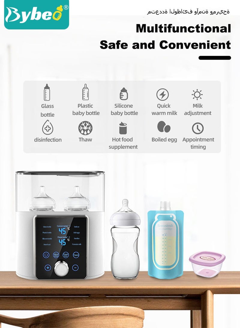9 In 1 Baby Bottle Warmer & Sterilizer & Electric Baby Food Makerr & Milk Heater Defrost with Timer, Accurate Temperature Control, LCD Display, Night Light, Sterilizing, For Double Bottles Milk Warmer
