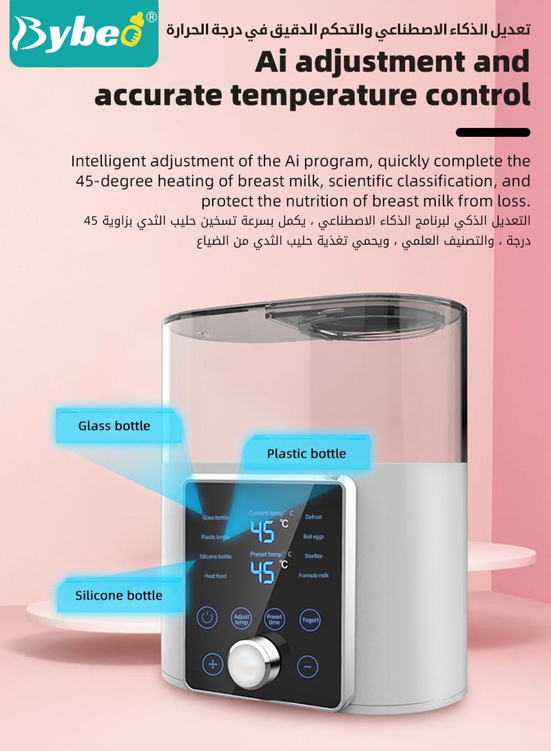 9 In 1 Baby Bottle Warmer & Sterilizer & Electric Baby Food Makerr & Milk Heater Defrost with Timer, Accurate Temperature Control, LCD Display, Night Light, Sterilizing, For Double Bottles Milk Warmer