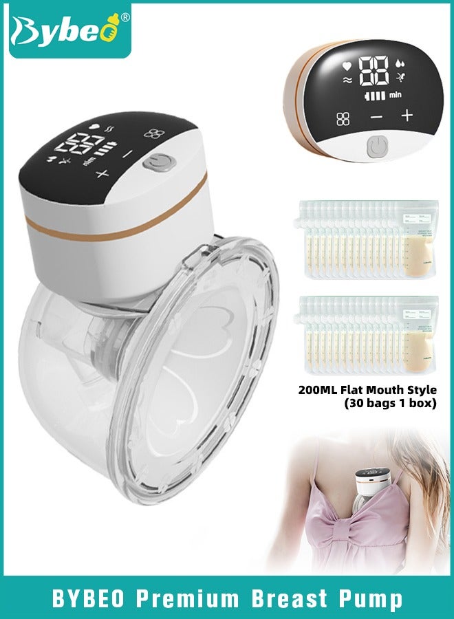 Wearable Breast Pump with 30 PCS Breastmilk Storage Bags, Hands-Free Electric Breast Pump, Portable and Wireless Breast Pump with 4 Modes & 9 Levels, LCD Display, Low Noise