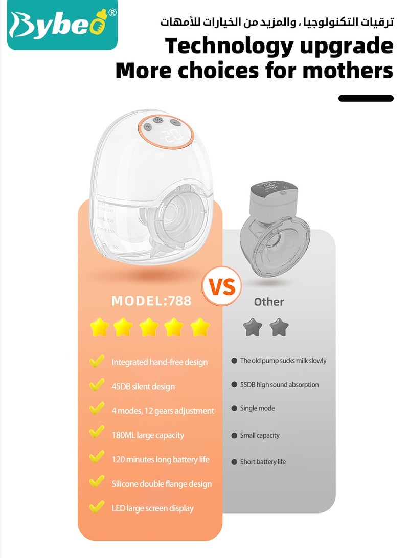 Wearable Breast Pump with 30 PCS Breastmilk Storage Bags, Hands-Free Electric Breast Pump, Portable and Wireless Breast Pump with 4 Modes & 12 Levels, LCD Display, Low Noise