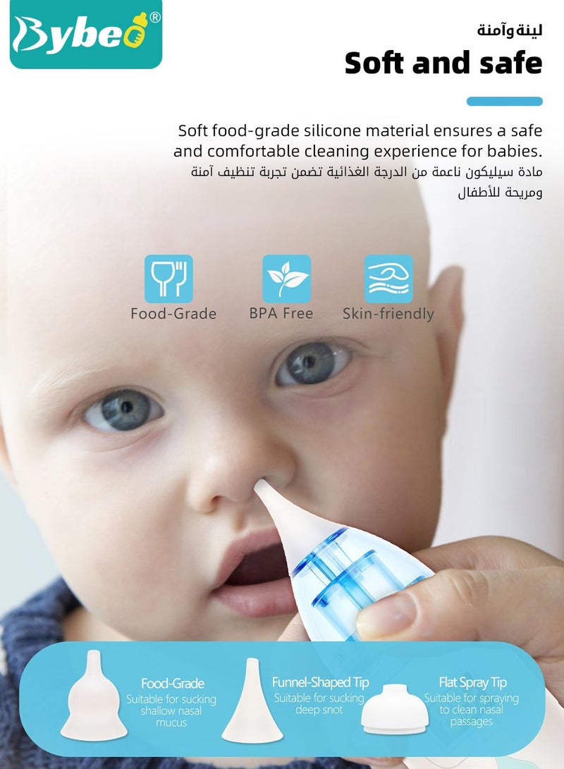 2 In 1 Baby Nasal Aspirator And Nose washer, Waterproof Electric Baby Nose Sucker with 3 Silicone Tips, Infant Electric Nose Aspirator with Anti-Backflow Design, Portable Silent Toddler Noses Cleaner