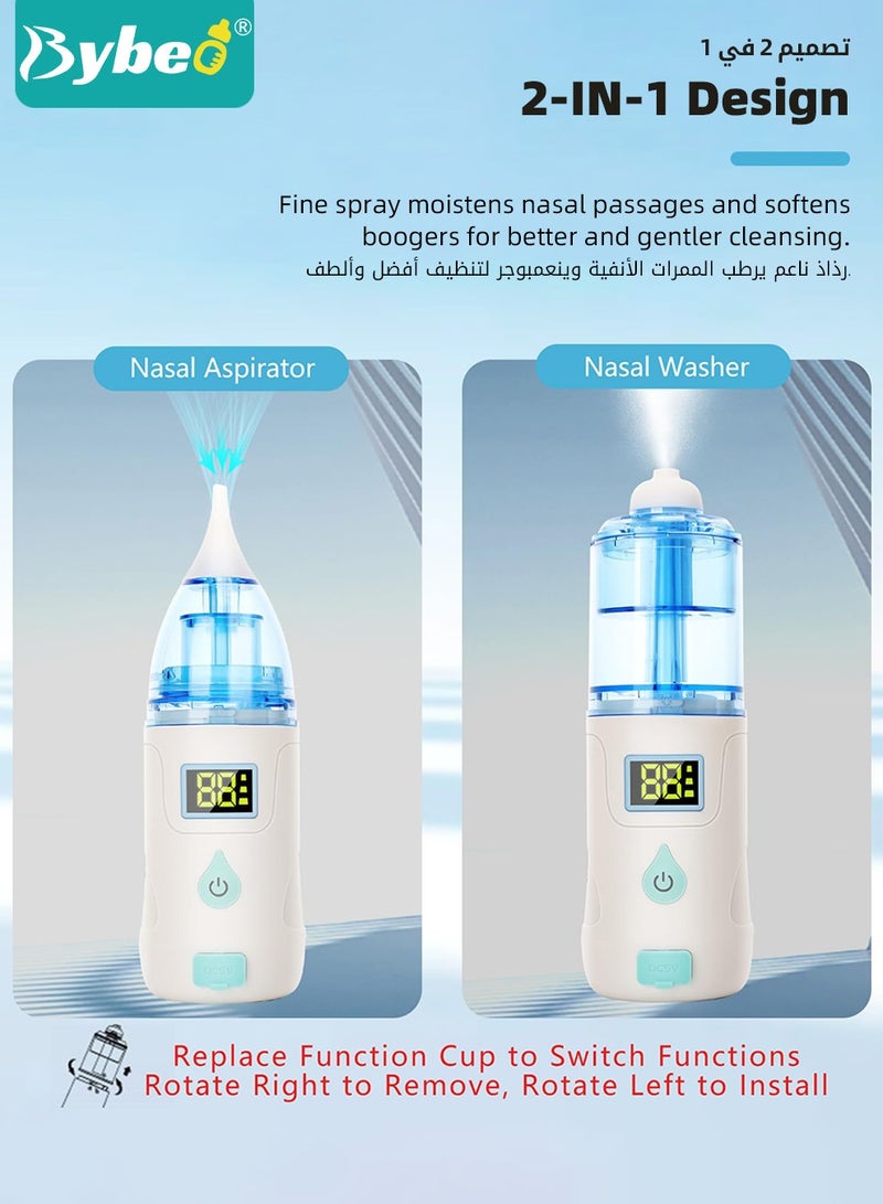 2 In 1 Baby Nasal Aspirator And Nose washer, Waterproof Electric Baby Nose Sucker with 3 Silicone Tips, Infant Electric Nose Aspirator with Anti-Backflow Design, Portable Silent Toddler Noses Cleaner