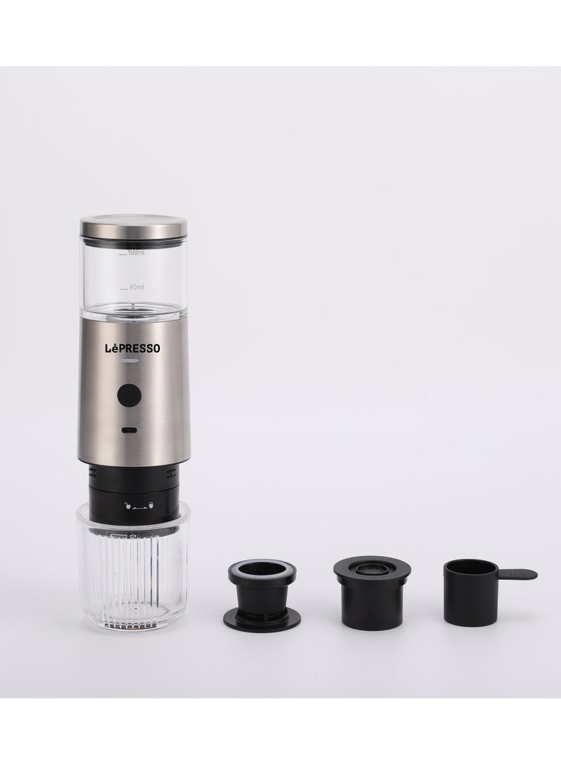 Stainless Steel Portable Espresso Coffee Maker Powder and Nespresso Pods Coffee Machine with 9 Bar Pressure, 100ml Water Tank Capacity - Silver