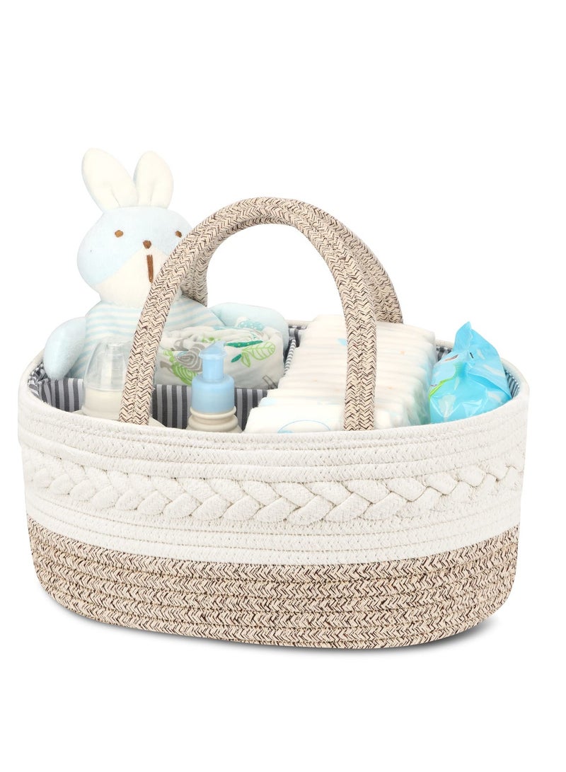 Diaper Caddy Organizer for Baby, Cotton Rope Baby Gift Basket, Portable Diaper Organizer for changing table, Diaper Nursery Storage Organizer for Baby Stuff, Baby Shower Gifts for Newborn