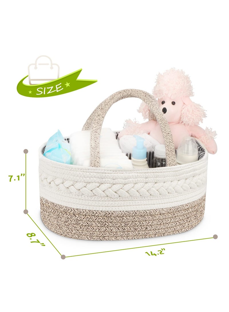 Diaper Caddy Organizer for Baby, Cotton Rope Baby Gift Basket, Portable Diaper Organizer for changing table, Diaper Nursery Storage Organizer for Baby Stuff, Baby Shower Gifts for Newborn