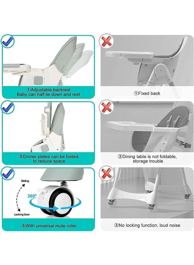 Baby High Chair, Dining Tray And Backrest With Height Adjustable