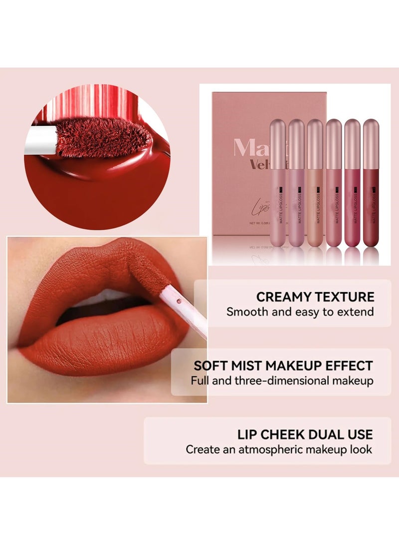 SYOSI 6 Pcs Nude Liquid Lipstick Set, Velvet Matte Liquid Lipstick, Waterproof Long Lasting Not Fade Lipstick, High Pigment Non-Stick Cup Liquid Lipstick, Nude Lips Tint Set for Women