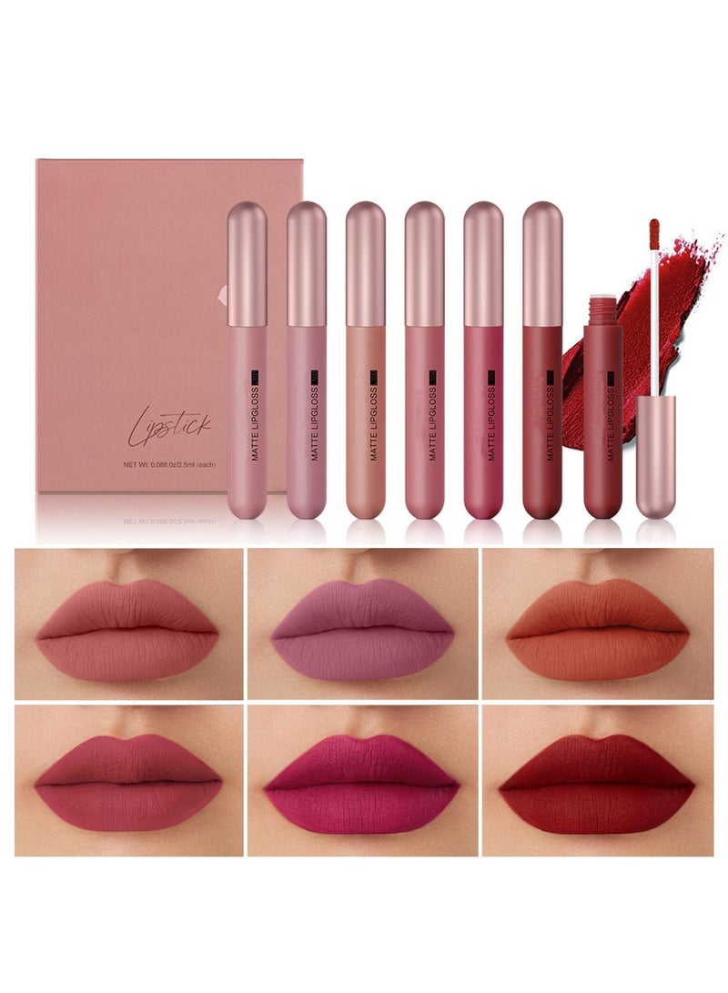 SYOSI 6 Pcs Nude Liquid Lipstick Set, Velvet Matte Liquid Lipstick, Waterproof Long Lasting Not Fade Lipstick, High Pigment Non-Stick Cup Liquid Lipstick, Nude Lips Tint Set for Women