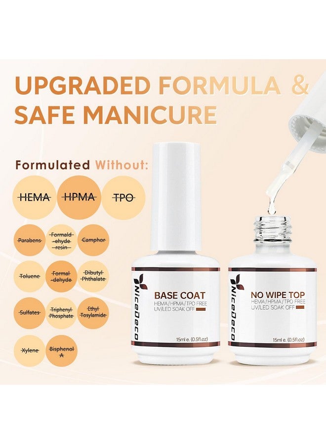 No Wipe Gel Top Coat And Base Coat Set 2 Pcs 15Ml Gel Nail Polish Soak Off Led Nail Lamp Gel Base Top Coat Shine Finish And Long Lasting Nail Art
