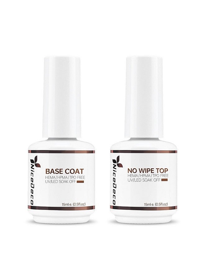 No Wipe Gel Top Coat And Base Coat Set 2 Pcs 15Ml Gel Nail Polish Soak Off Led Nail Lamp Gel Base Top Coat Shine Finish And Long Lasting Nail Art