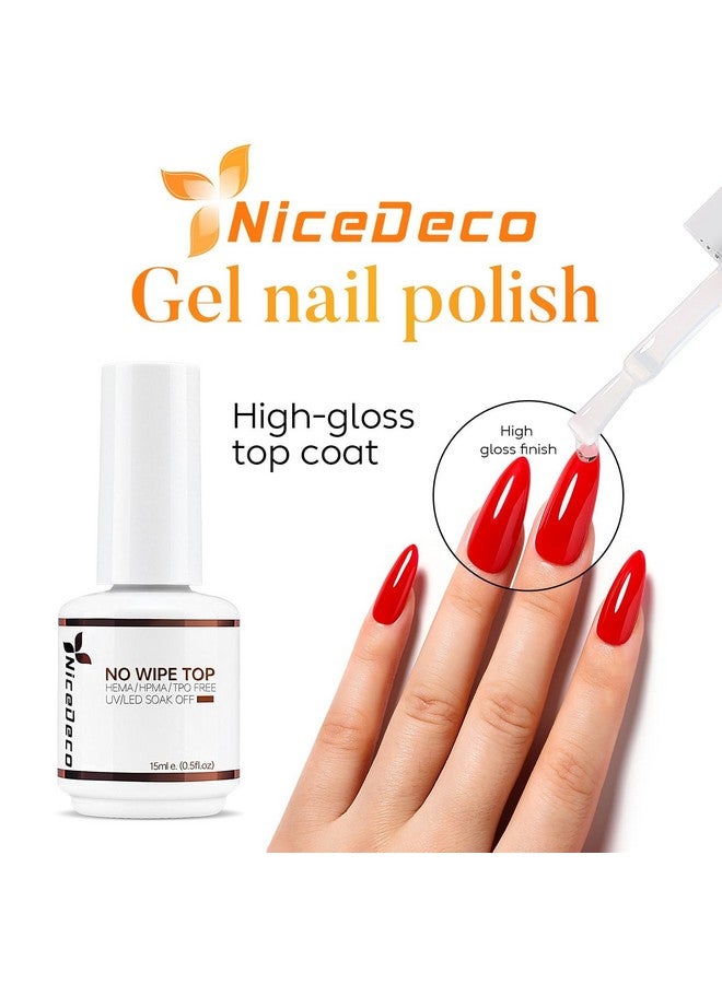 No Wipe Gel Top Coat And Base Coat Set 2 Pcs 15Ml Gel Nail Polish Soak Off Led Nail Lamp Gel Base Top Coat Shine Finish And Long Lasting Nail Art