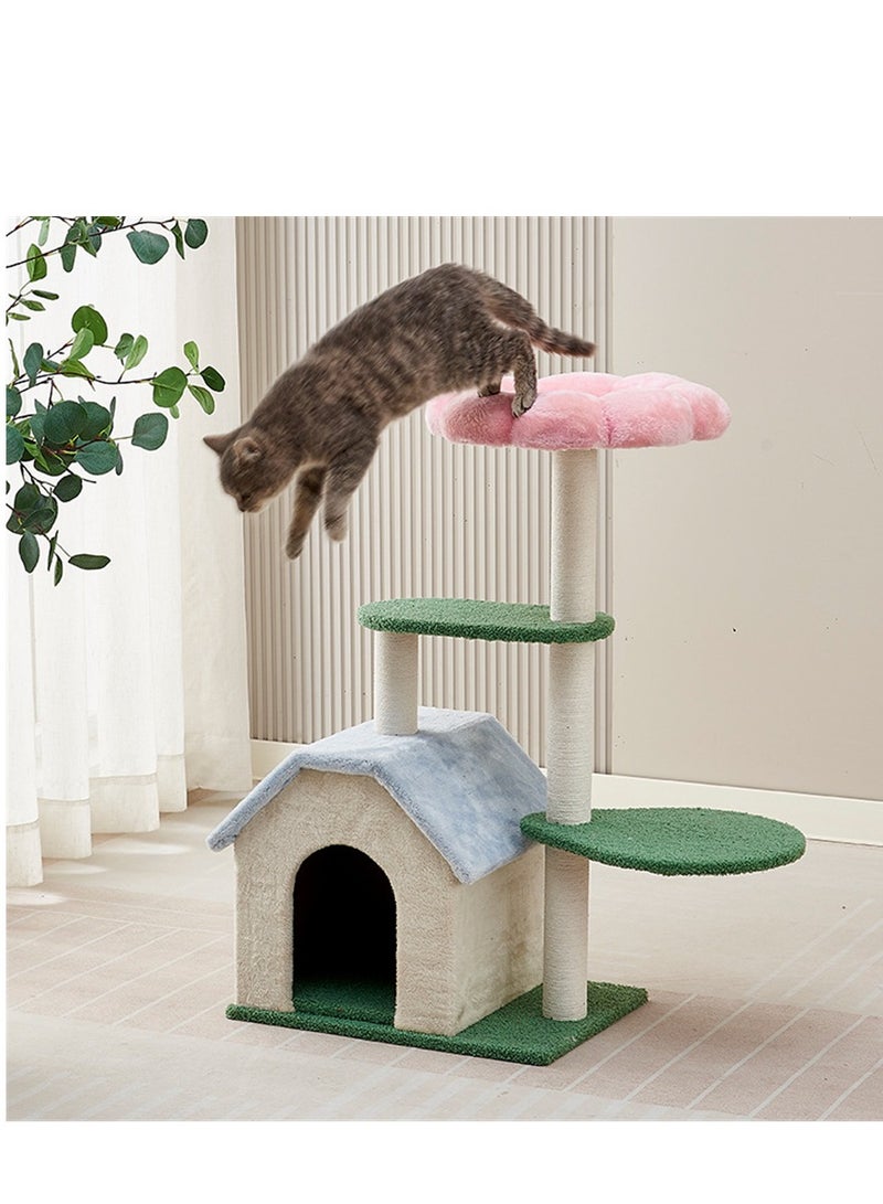 Cat Tree Tower, Cat Condo, Cat Scratching Post , with 12mm Thick Wood Pink Flower , Cat Activity Centre with Scratching Post Cat beds Cat climbing Tree For All Seasons