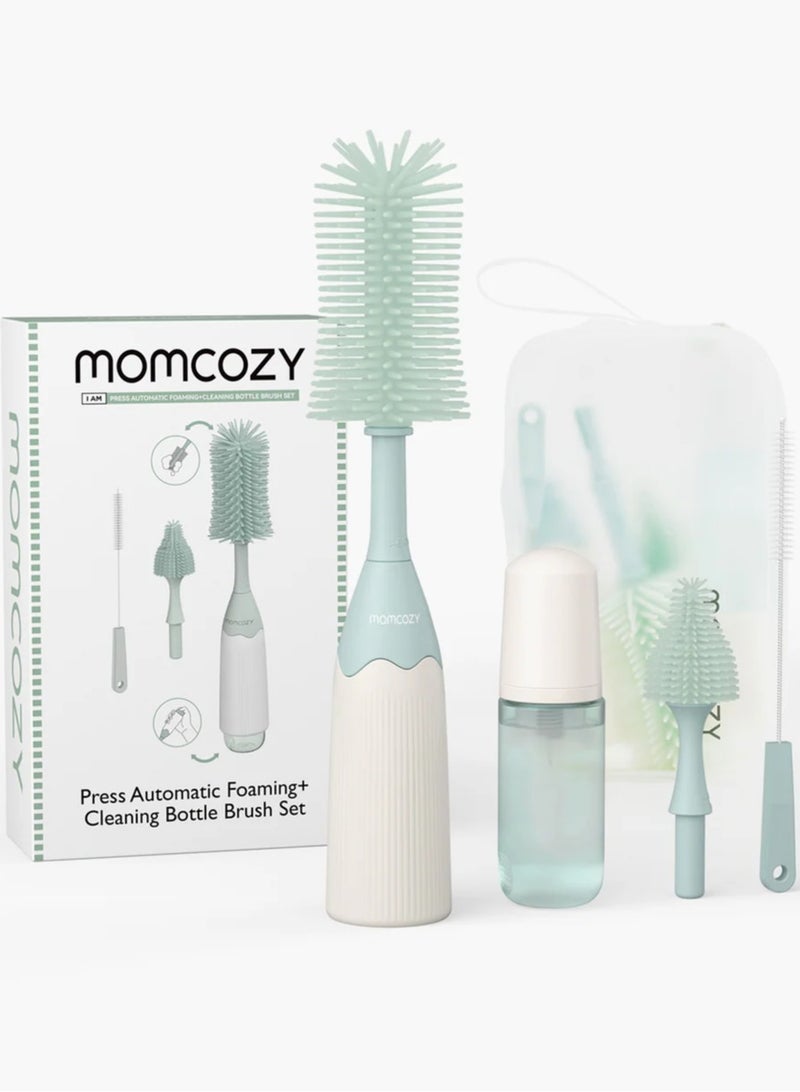 Bottle Brush Kit, Innovative Push-Press Design for Better Cleaning - Baby Bottle Cleaner Brush for Baby Bottle, Breast Pumps, Nipples, and More - Can Generate Foam for Better Cleaning