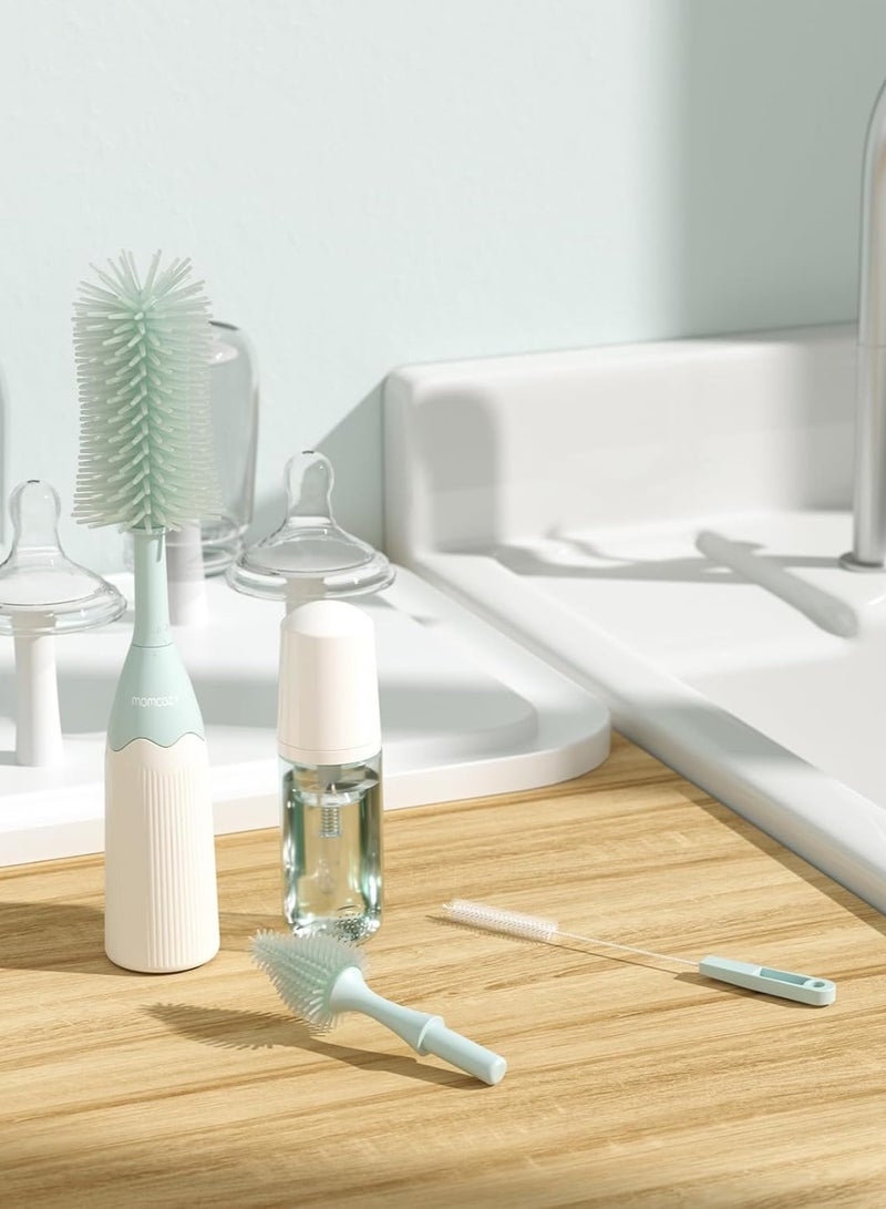 Bottle Brush Kit, Innovative Push-Press Design for Better Cleaning - Baby Bottle Cleaner Brush for Baby Bottle, Breast Pumps, Nipples, and More - Can Generate Foam for Better Cleaning