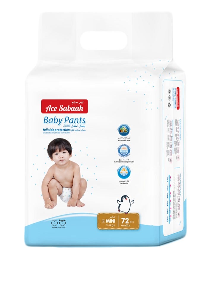 Ace Sabaah Baby Diaper Pants, Size 2, Mini 3-7kg, 72pcs