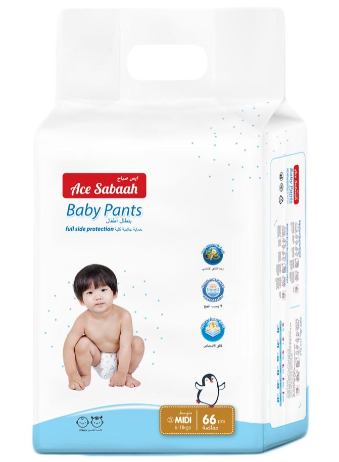 Ace Sabaah Baby Diaper Pants, Size 3, Midi 6-11kg, 66pcs