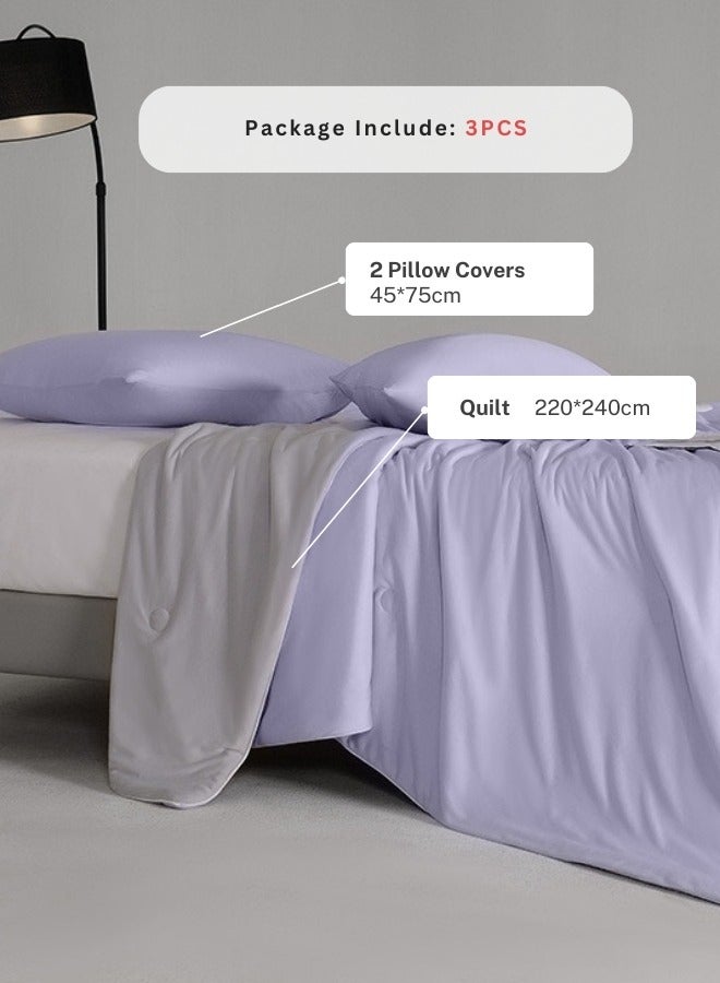 Cool Quilt Set of 3 Pieces,  Violet with Grey.