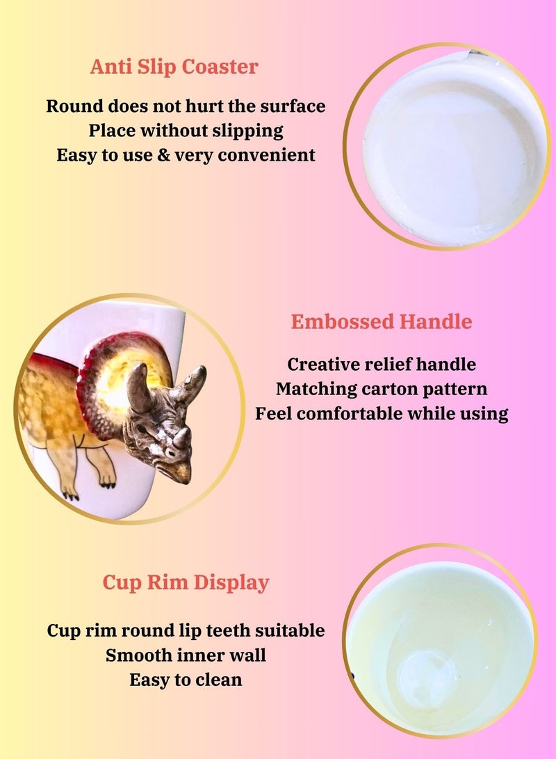 3D Triceratops Dinosaur Mug – Fun Ceramic Coffee Cup with Sculpted Handle