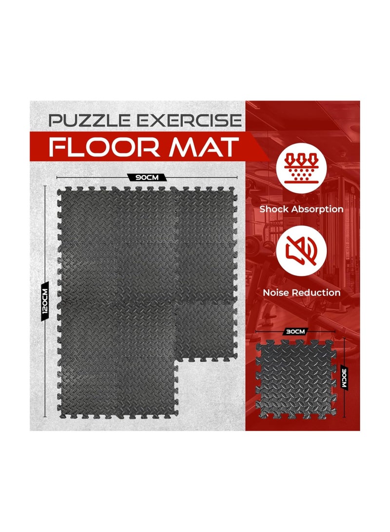 Exercise Floor Mats Pack of 12 ，dimension 12 x 12- EVA Foam Mats with Interlocking Floor Tiles - Exercise underpads for home and fitness equipment(Black)