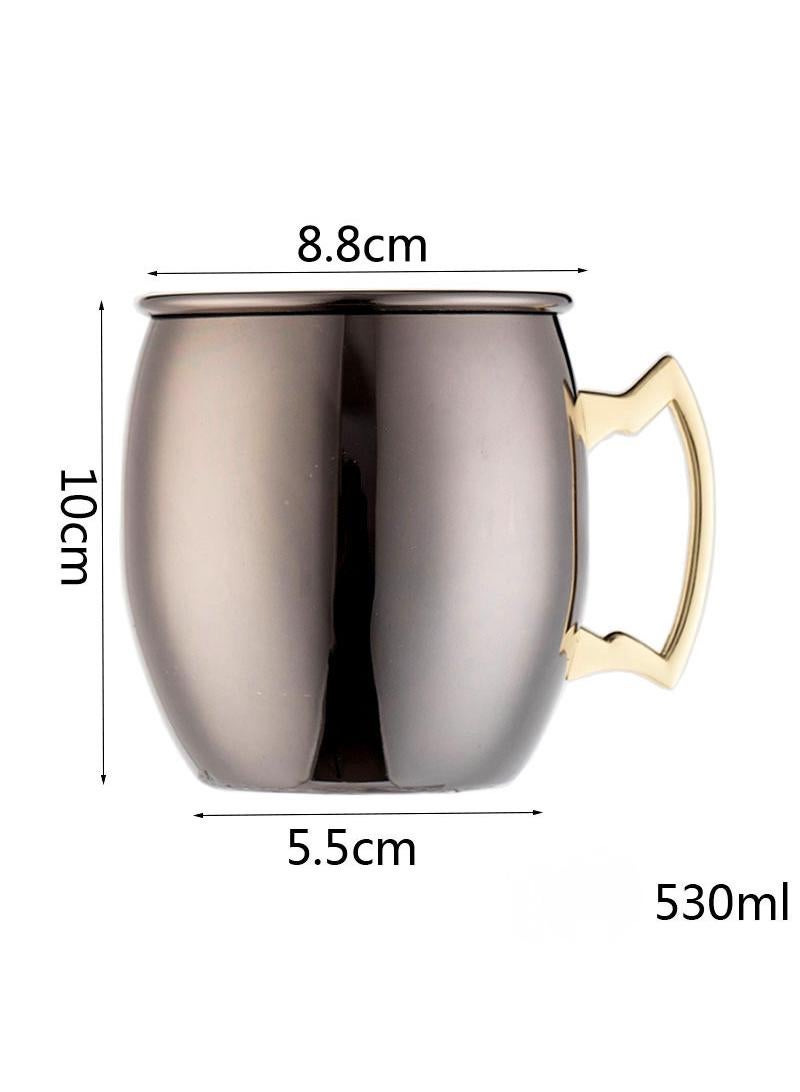 1-Pieces Moscow Mule Cup Stainless Steel Copper Hammered Cups Ice Drinking Cup Black/Gold 530ml