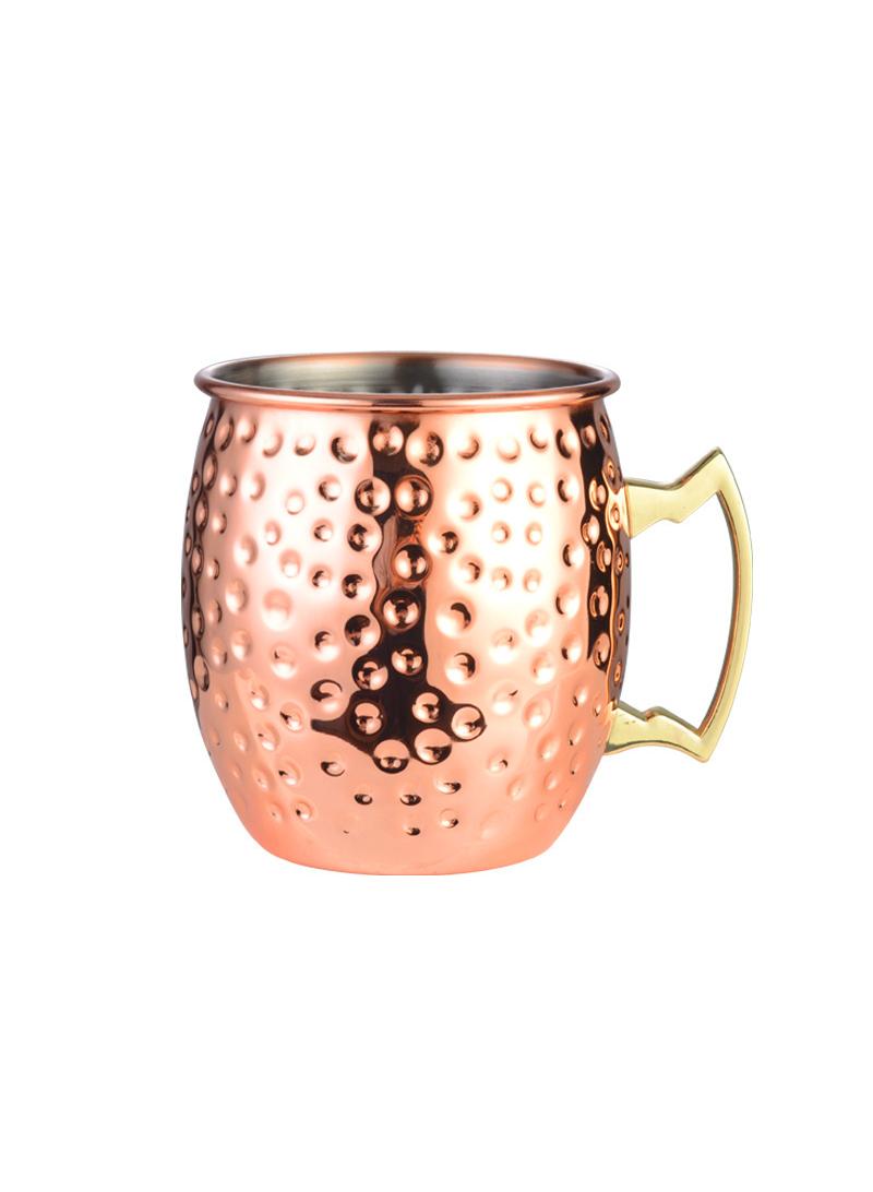 1-Pieces Moscow Mule Cup Stainless Steel Copper Hammered Cups Ice Drinking Cup Rose Gold-B 530ml
