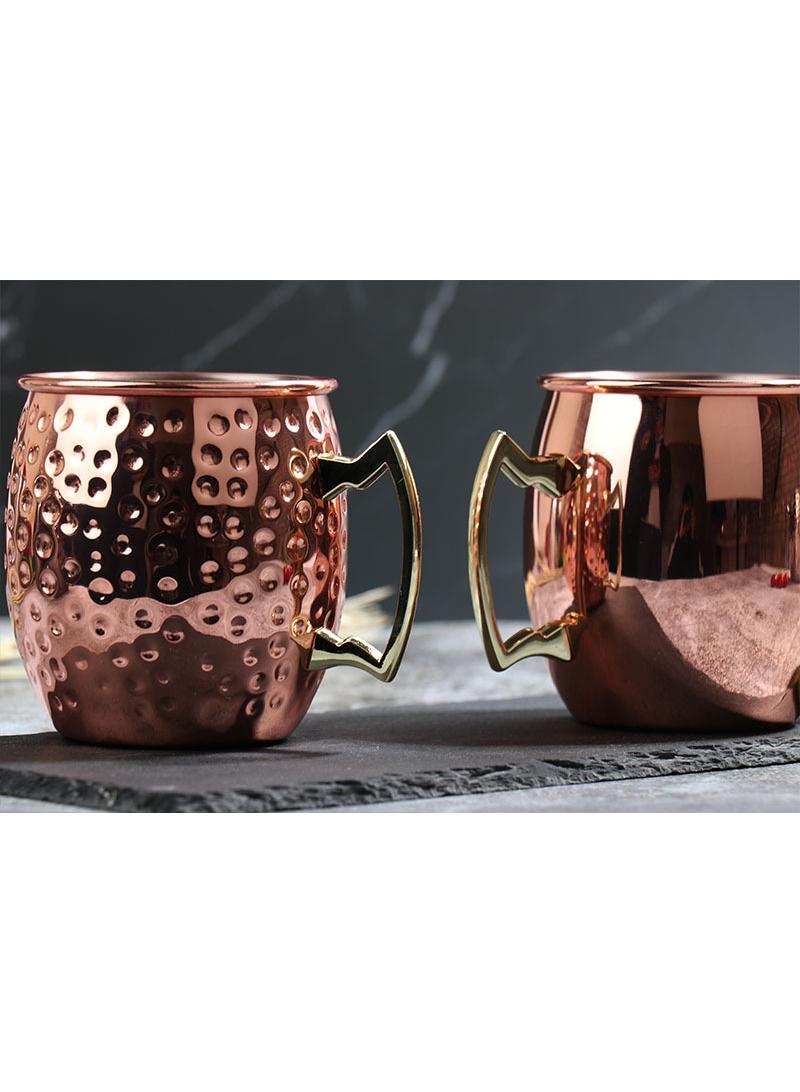 1-Pieces Moscow Mule Cup Stainless Steel Copper Hammered Cups Ice Drinking Cup Brown-A 530ml