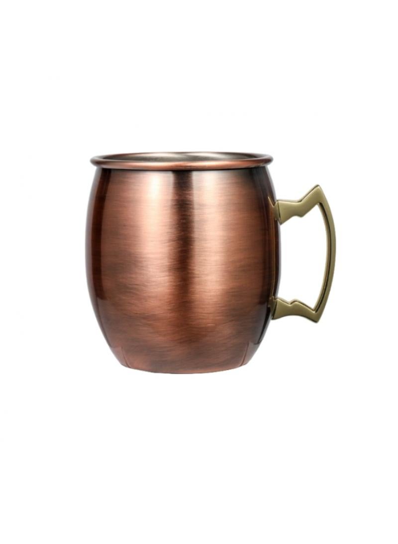 1-Pieces Moscow Mule Cup Stainless Steel Copper Hammered Cups Ice Drinking Cup Brown-A 530ml