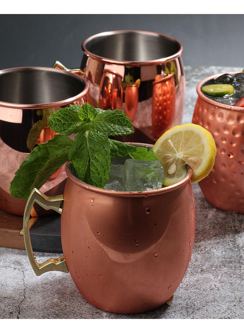 1-Pieces Moscow Mule Cup Stainless Steel Copper Hammered Cups Ice Drinking Cup Brown-A 530ml
