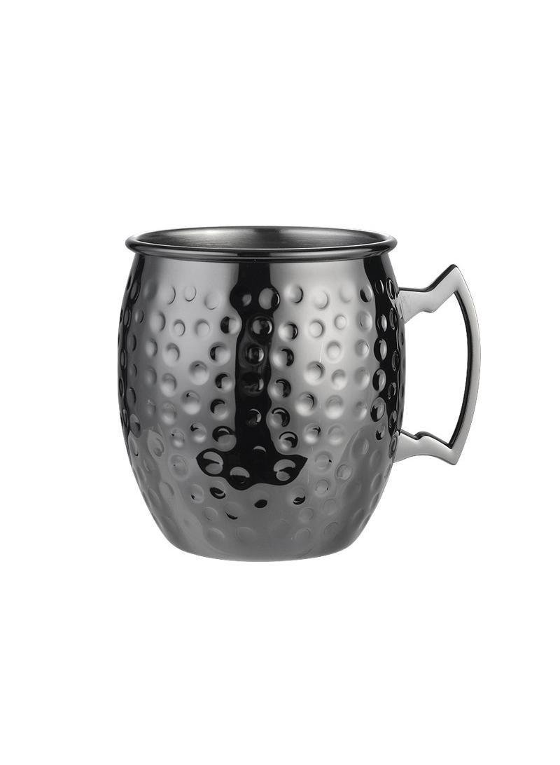 1-Pieces Moscow Mule Cup Stainless Steel Copper Hammered Cups Ice Drinking Cup Black-A 530ml
