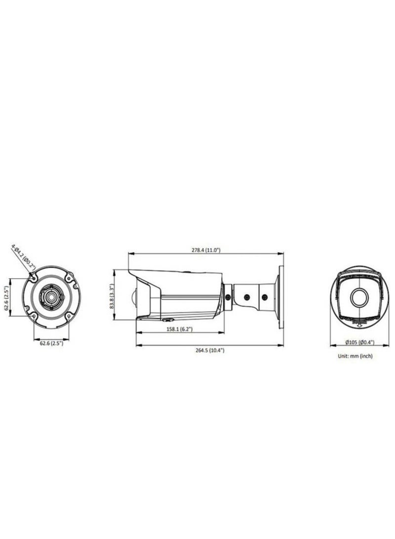 4 MP Super Wide Angle Fixed Bullet Network Camera, 1.68mm Lens, 180° Wide Field of View, H.265+ Compression, Distortion Correction, IP67 Protection, White | DS-2CD2T45G0P-I-1.68mm