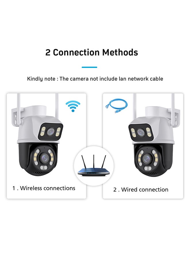 WiFi Outdoor Security Camera, 2.4GHz ,5MP Dual Screen Camera with Auto Tracking, Human Detect, Color Night Vision, Two-Way Audio - White