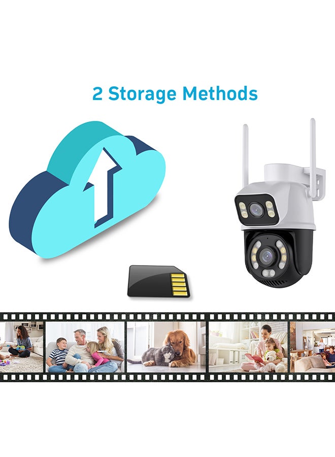 WiFi Outdoor Security Camera, 2.4GHz ,5MP Dual Screen Camera with Auto Tracking, Human Detect, Color Night Vision, Two-Way Audio - White