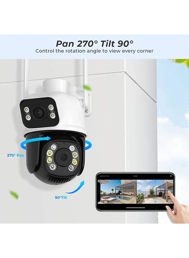 WiFi Outdoor Security Camera, 2.4GHz ,5MP Dual Screen Camera with Auto Tracking, Human Detect, Color Night Vision, Two-Way Audio - White