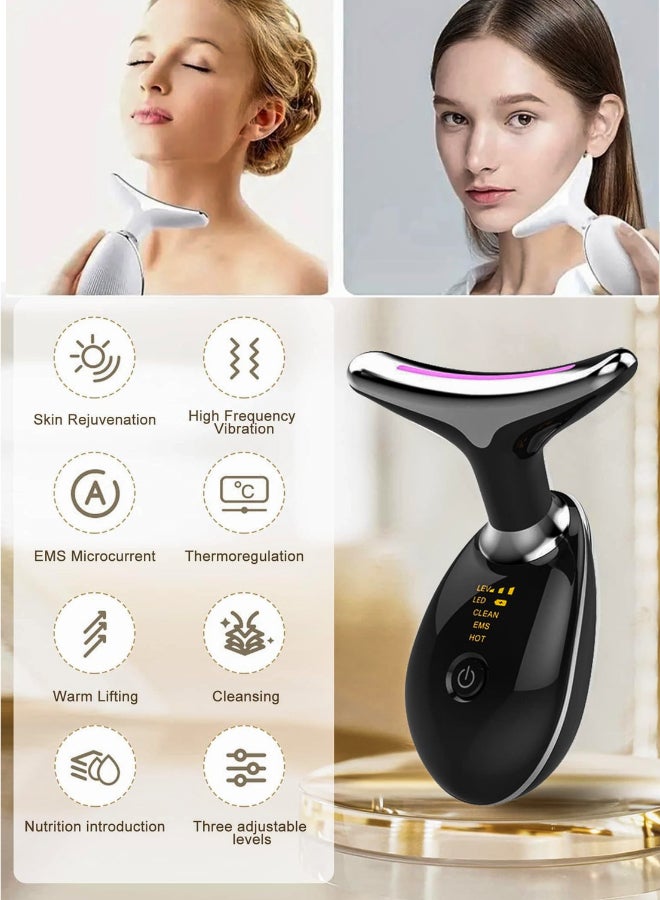 EMS Thermal Neck Massager Face Lifting LED Photon Beauty Device Gua Sha Anti Aging Wrinkle Removal Skin Care Tightening Rejuvenation Tools 3 Modes Red Light Therapy V Shape Firming Sonic Vibration