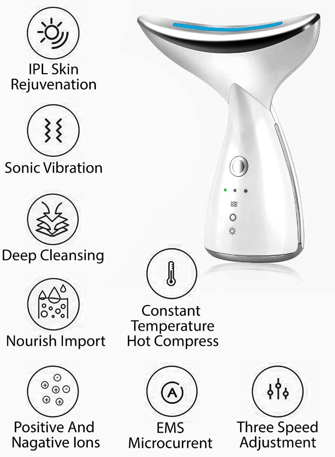 EMS Thermal Neck Massager Face Lifting LED Photon Beauty Device Gua Sha Anti Aging Wrinkle Removal Skin Care Tightening Rejuvenation Tools 3 Modes Red Light Therapy V Shape Firming Sonic Vibration