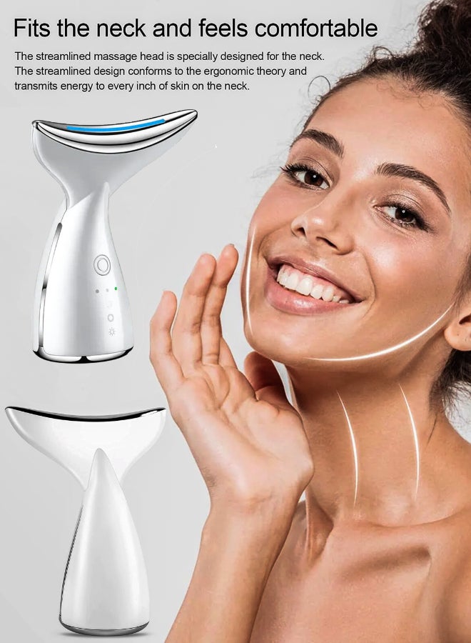 EMS Thermal Neck Massager Face Lifting LED Photon Beauty Device Gua Sha Anti Aging Wrinkle Removal Skin Care Tightening Rejuvenation Tools 3 Modes Red Light Therapy V Shape Firming Sonic Vibration