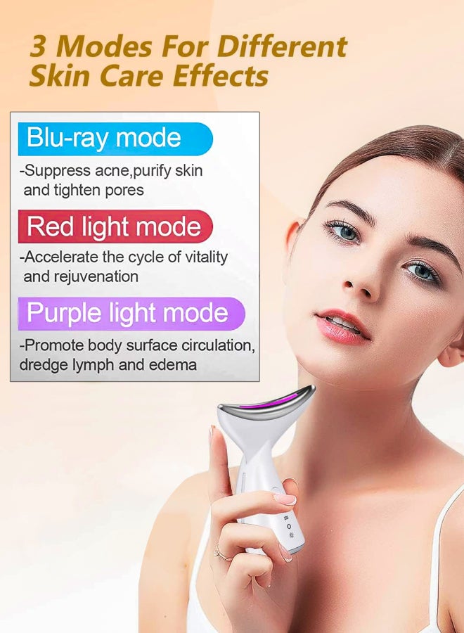 EMS Thermal Neck Massager Face Lifting LED Photon Beauty Device Gua Sha Anti Aging Wrinkle Removal Skin Care Tightening Rejuvenation Tools 3 Modes Red Light Therapy V Shape Firming Sonic Vibration