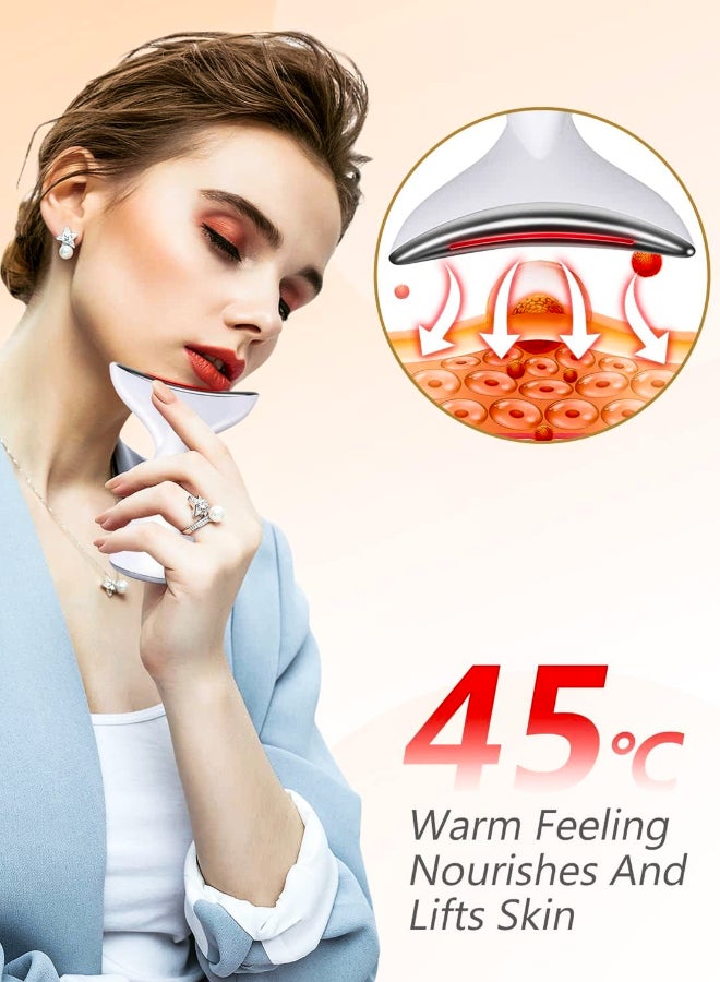 EMS Thermal Neck Massager Face Lifting LED Photon Beauty Device Gua Sha Anti Aging Wrinkle Removal Skin Care Tightening Rejuvenation Tools 3 Modes Red Light Therapy V Shape Firming Sonic Vibration