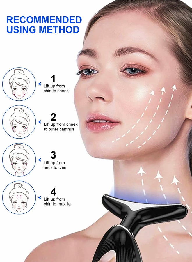 EMS Thermal Neck Massager Face Lifting LED Photon Beauty Device Gua Sha Anti Aging Wrinkle Removal Skin Care Tightening Rejuvenation Tools 3 Modes Red Light Therapy V Shape Firming Sonic Vibration