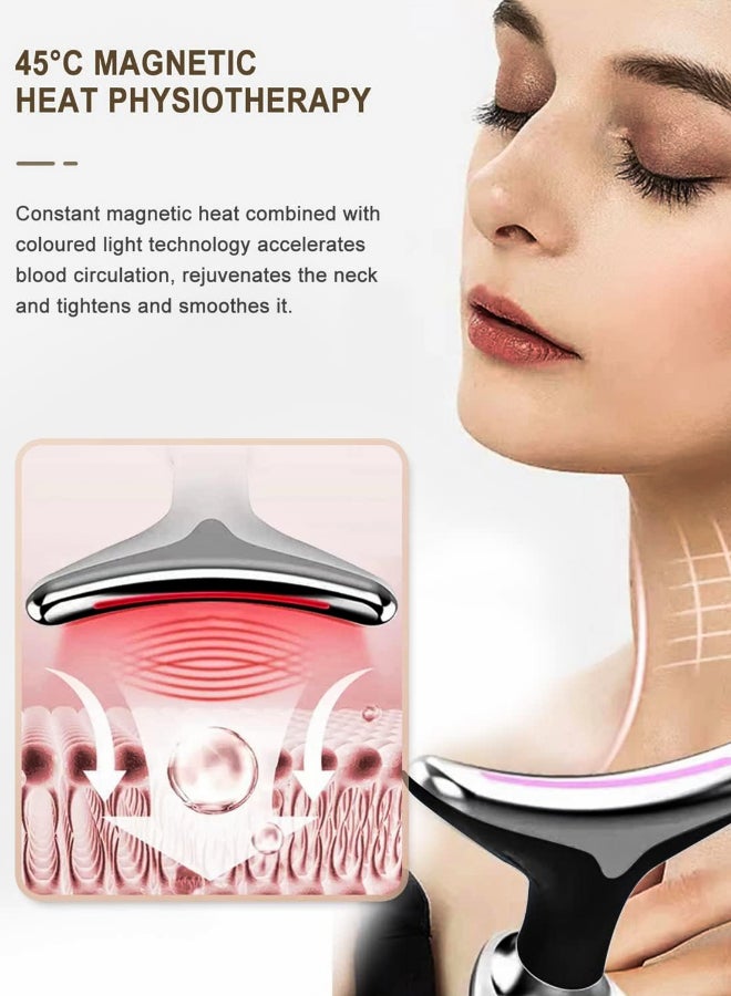 EMS Thermal Neck Massager Face Lifting LED Photon Beauty Device Gua Sha Anti Aging Wrinkle Removal Skin Care Tightening Rejuvenation Tools 3 Modes Red Light Therapy V Shape Firming Sonic Vibration