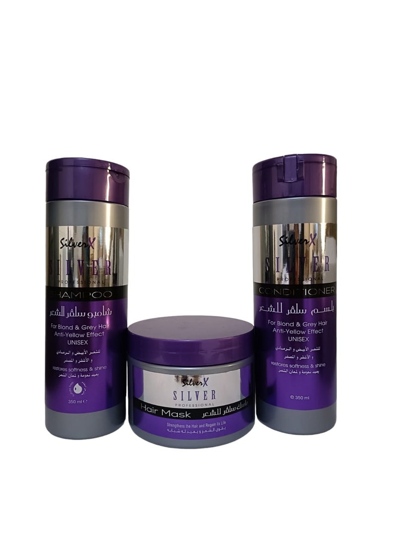 Silver X Silver Professional Hair Shampoo, Hair Conditioner and Hair Mask Set For Anti Yellow Effect