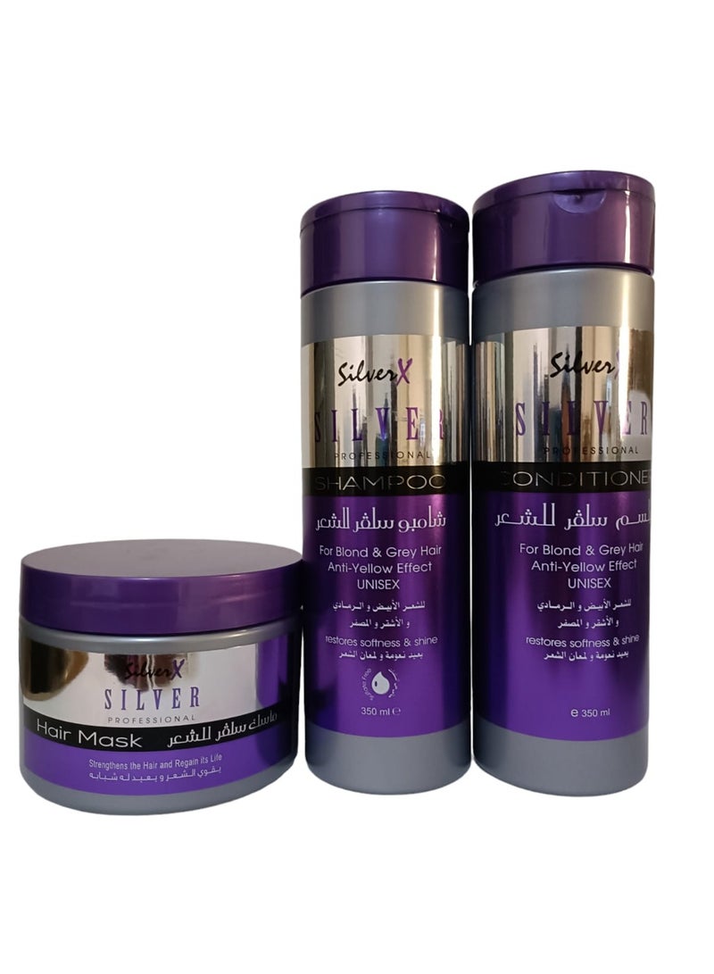 Silver X Silver Professional Hair Shampoo, Hair Conditioner and Hair Mask Set For Anti Yellow Effect