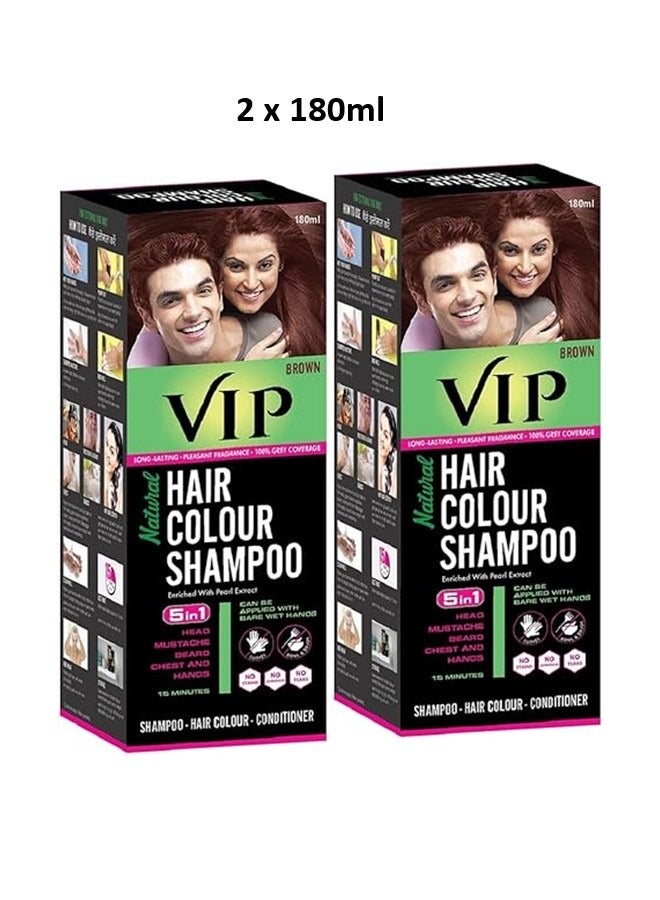 Pack of 2 Natural Hair Colour Shampoo Brown 180ml for Unisex