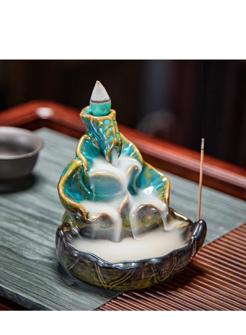 Incense Burner, Waterfall Incense Burner, Ceramic Backflow Lotus Incense Holder, Home Decor Aromatherapy Ornament for Desk, Unique Gifts for Women Men