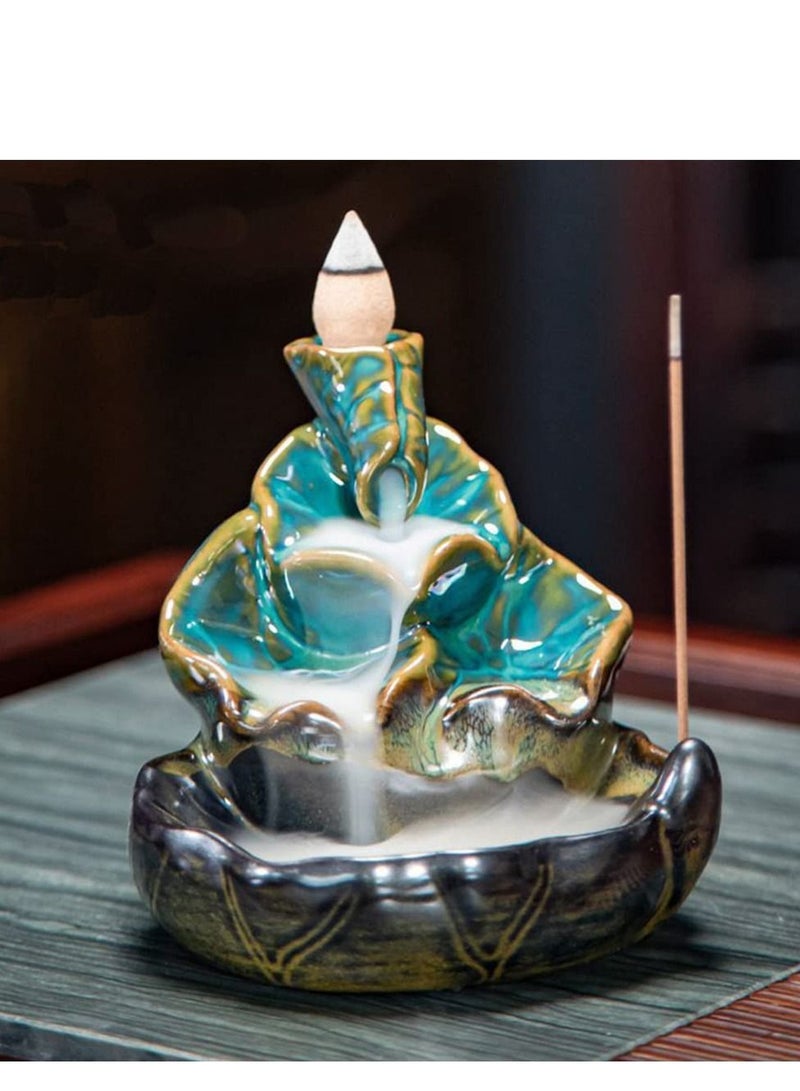 Incense Burner, Waterfall Incense Burner, Ceramic Backflow Lotus Incense Holder, Home Decor Aromatherapy Ornament for Desk, Unique Gifts for Women Men