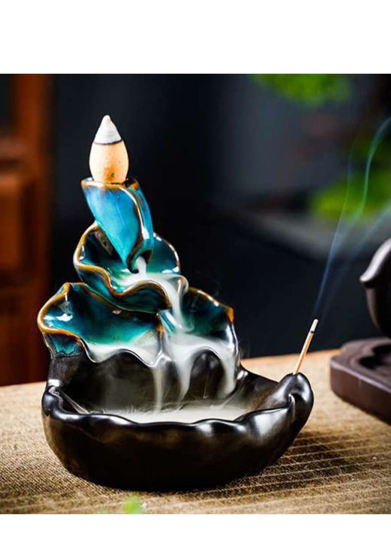 Incense Burner, Waterfall Incense Burner, Ceramic Backflow Lotus Incense Holder, Home Decor Aromatherapy Ornament for Desk, Unique Gifts for Women Men